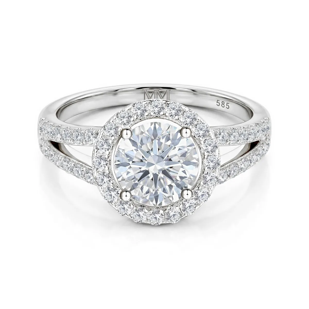 Regalyn - Moissanite Engagement Ring With Halo and Split Shank Design