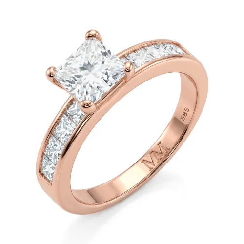 Clarity - Princess Cut Moissanite Engagement Ring with Channel-Set Side Stones