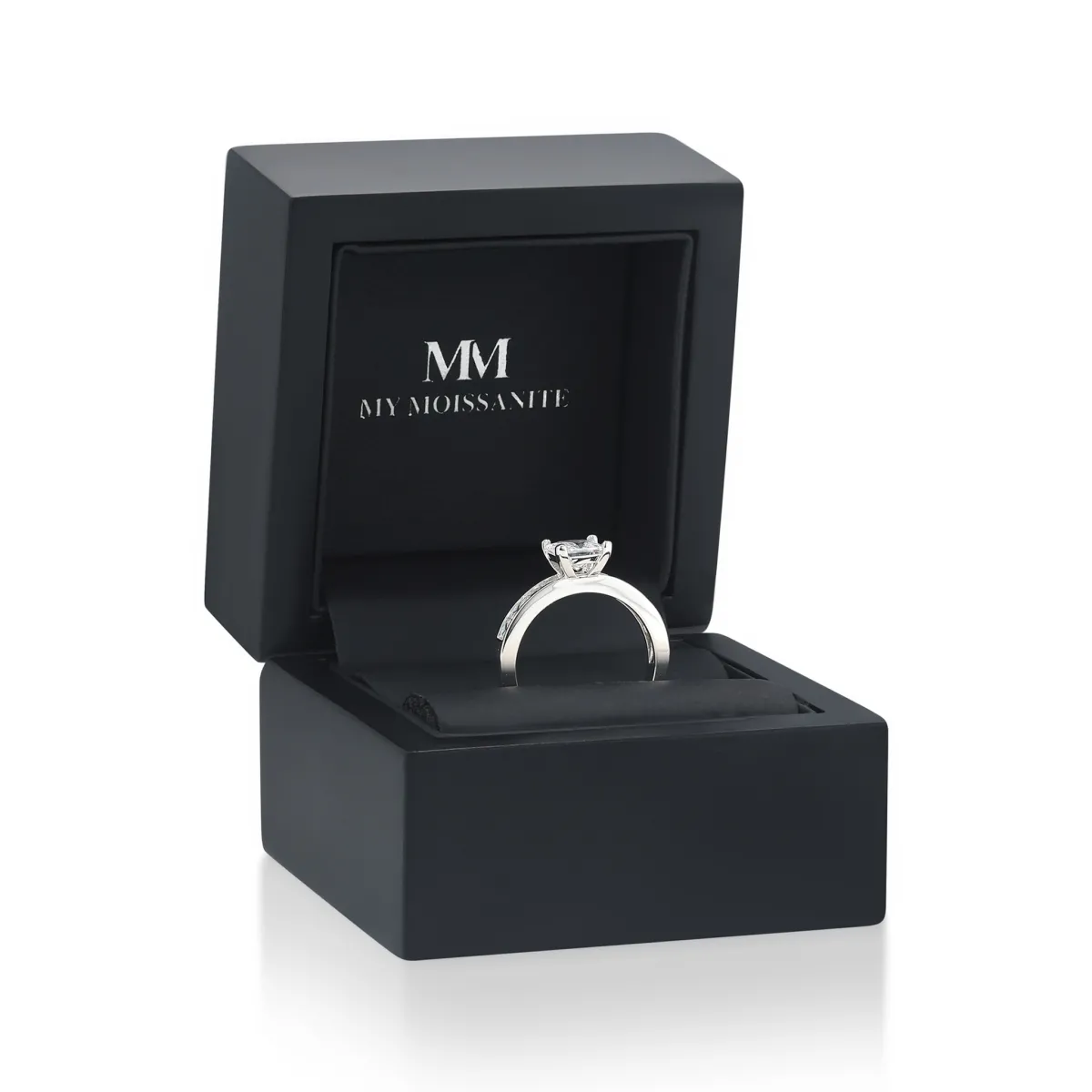 Clarity - Princess Cut Moissanite Engagement Ring with Channel-Set Side Stones