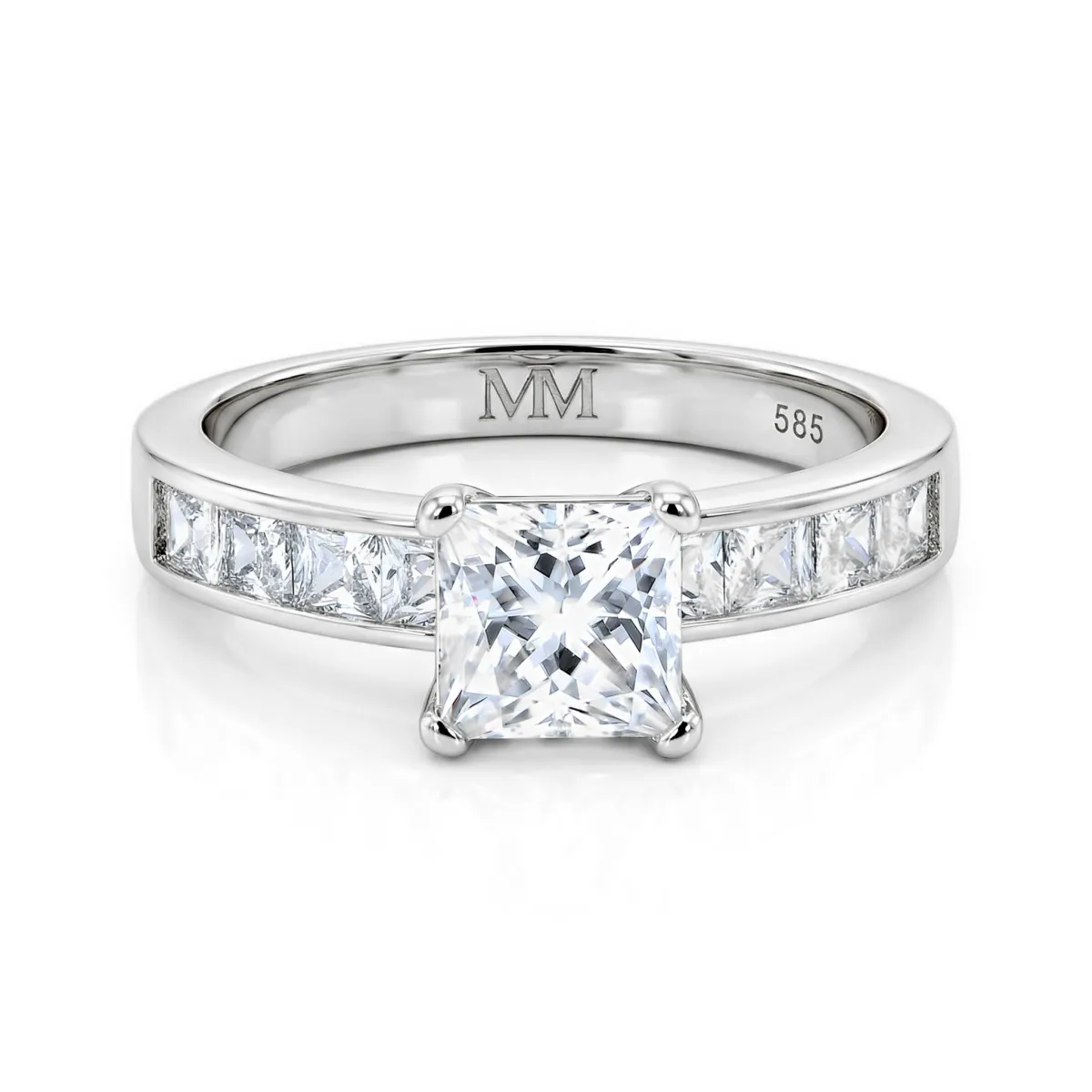 Clarity - Princess Cut Moissanite Engagement Ring with Channel-Set Side Stones