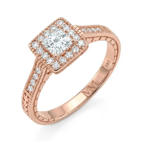 Paragone - Princess Cut Moissanite Halo Engagement Ring With Textured Band