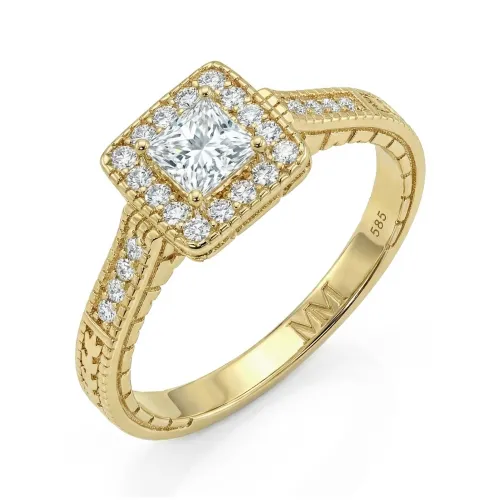 Paragone - Princess Cut Moissanite Halo Engagement Ring With Textured Band