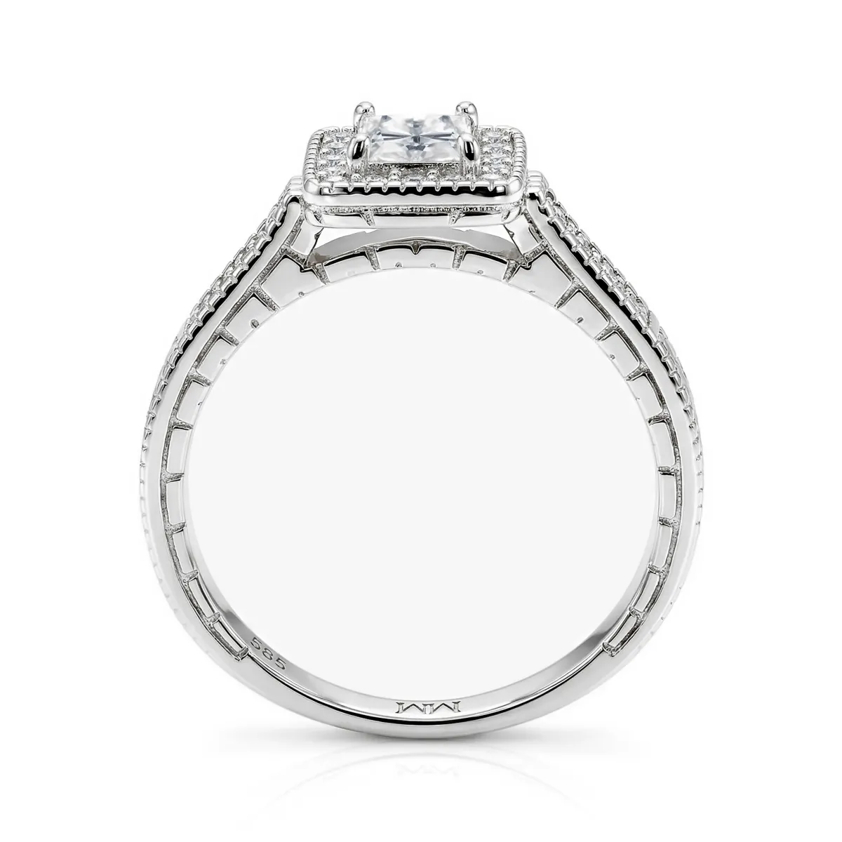Paragone - Princess Cut Moissanite Halo Engagement Ring With Textured Band