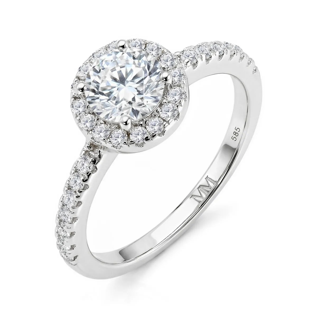 Dynara - Moissanite Engagement Ring with Halo and Pavé Band