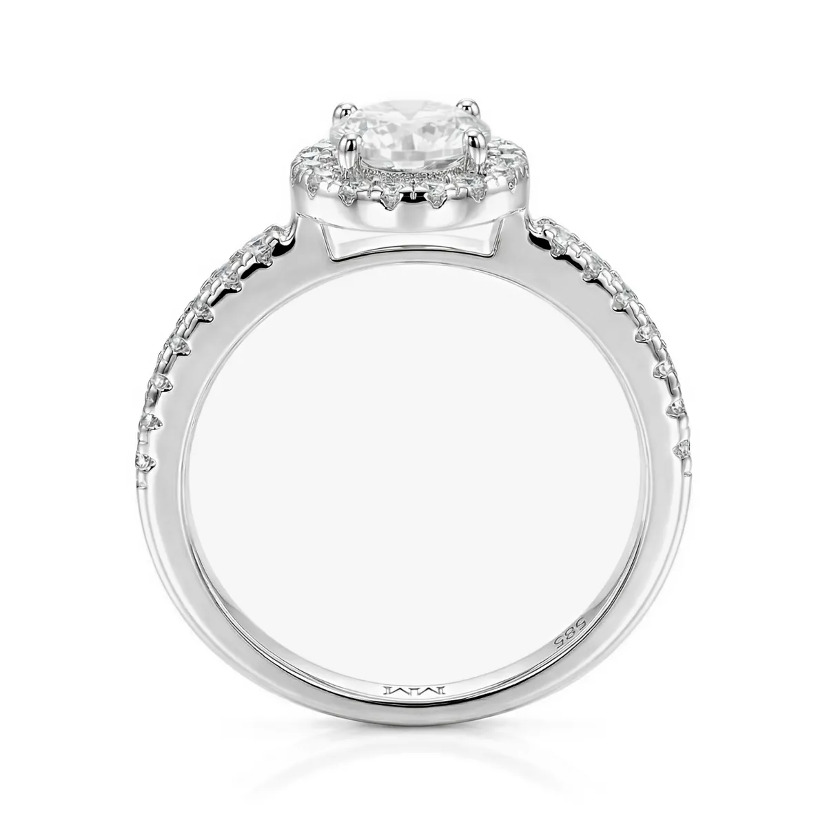 Dynara - Moissanite Engagement Ring with Halo and Pavé Band