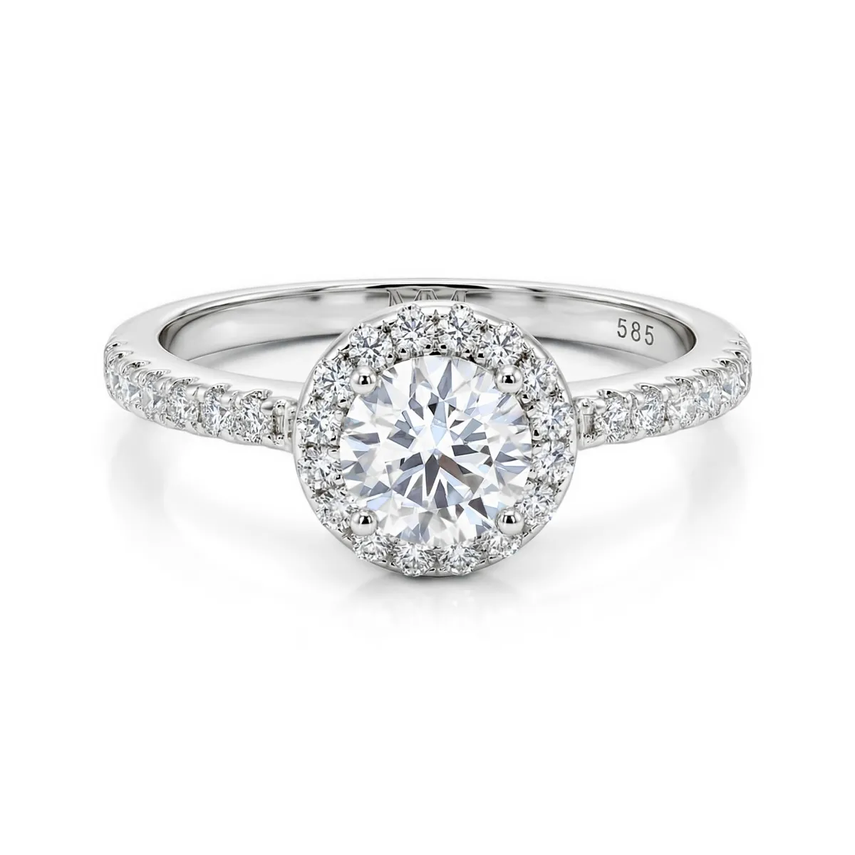 Dynara - Moissanite Engagement Ring with Halo and Pavé Band