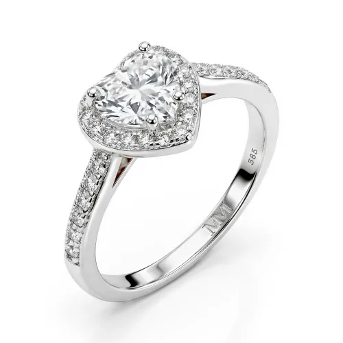 Amoria - Heart Cut Moissanite Engagement Ring with Halo and Pavé Set Side Stones