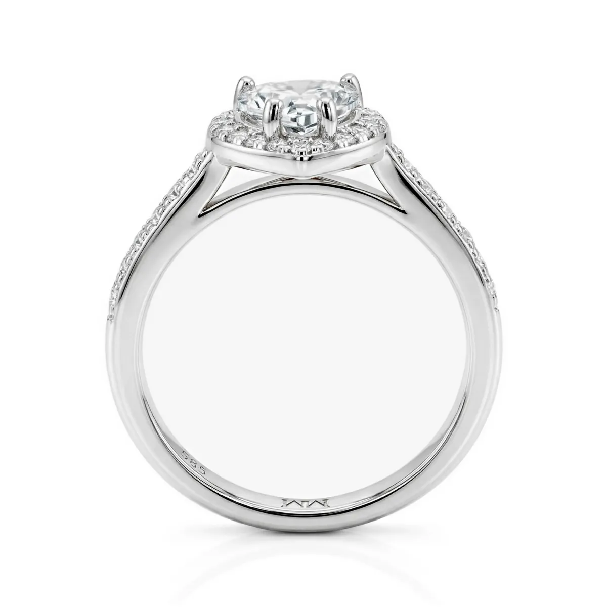 Amoria - Heart Cut Moissanite Engagement Ring with Halo and Pavé Set Side Stones