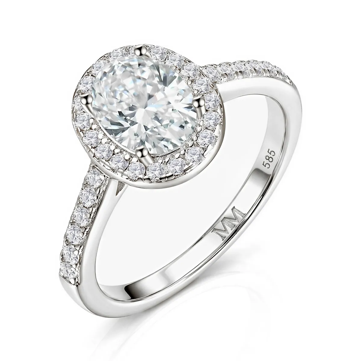 Orletta - Oval Moissanite Engagement Ring with Pavé Halo and Band