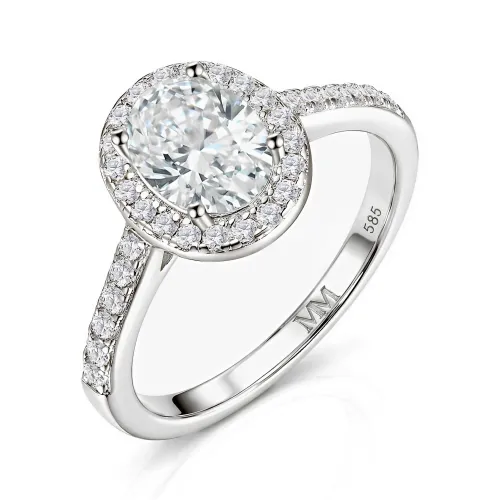 Orletta - Oval Moissanite Engagement Ring with Pavé Halo and Band