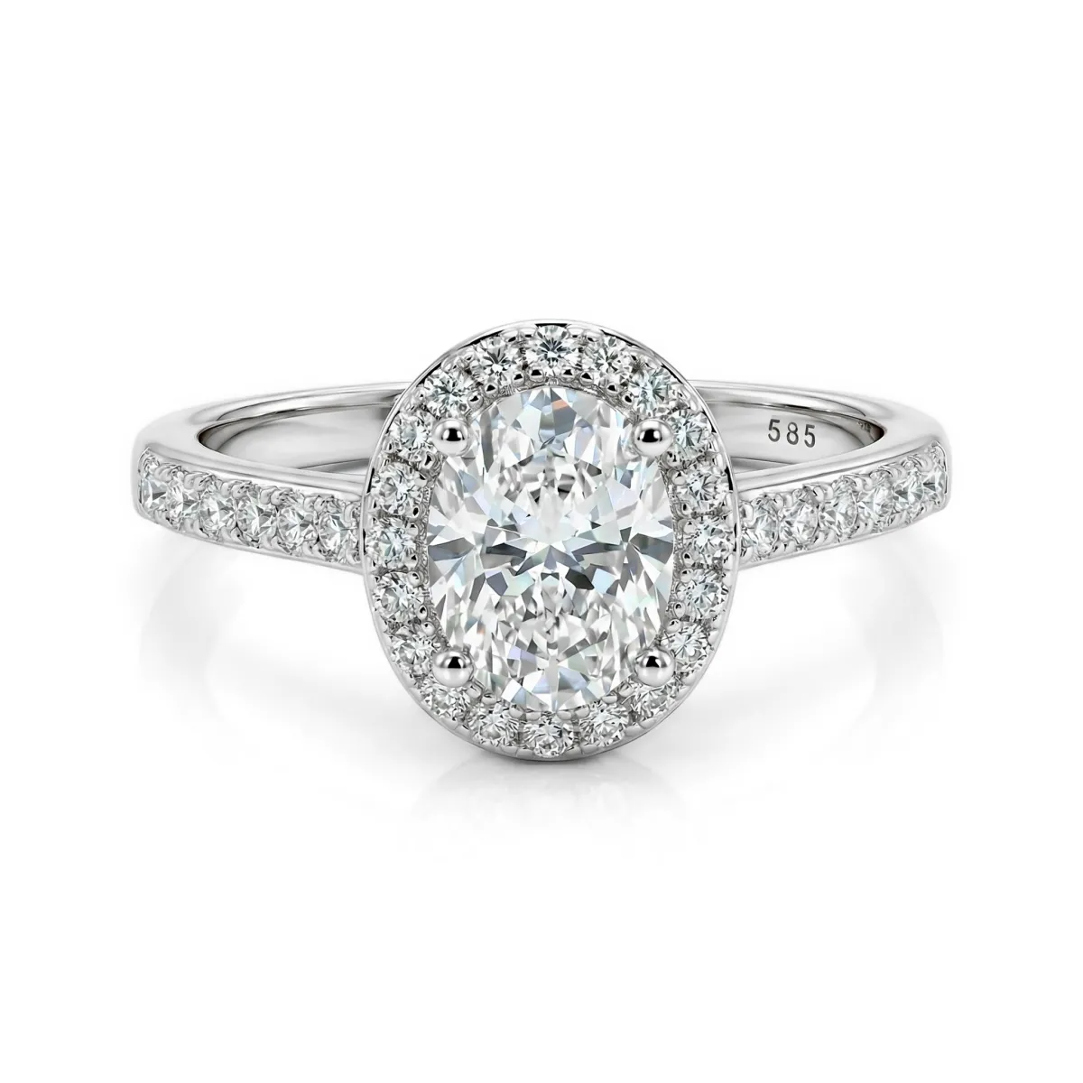 Orletta - Oval Moissanite Engagement Ring with Pavé Halo and Band