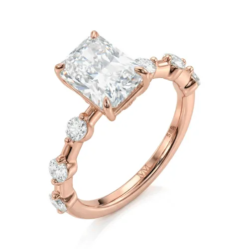 Isla - Radiant Cut Moissanite Ring with Side Stones