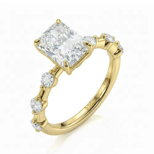 Isla - Radiant Cut Moissanite Ring with Side Stones