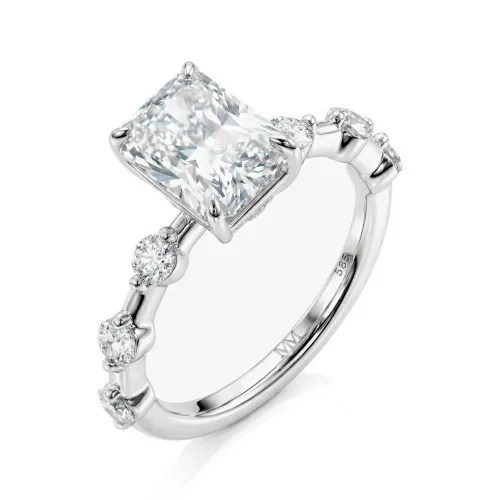 Isla - Radiant Cut Moissanite Ring with Side Stones