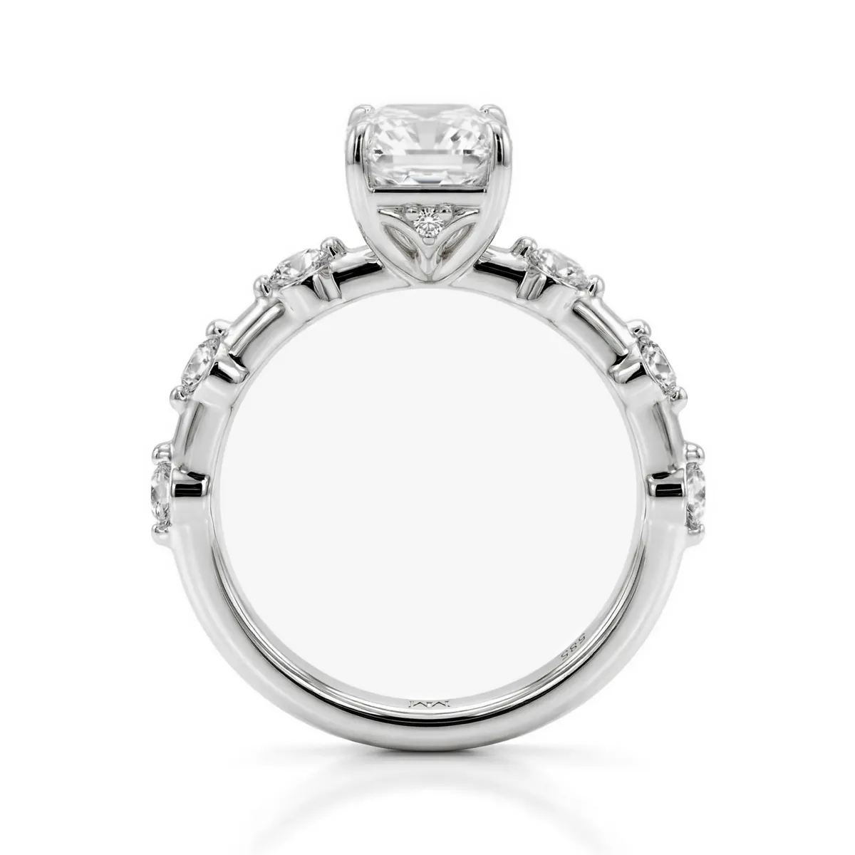 Isla - Radiant Cut Moissanite Ring With Side Stones