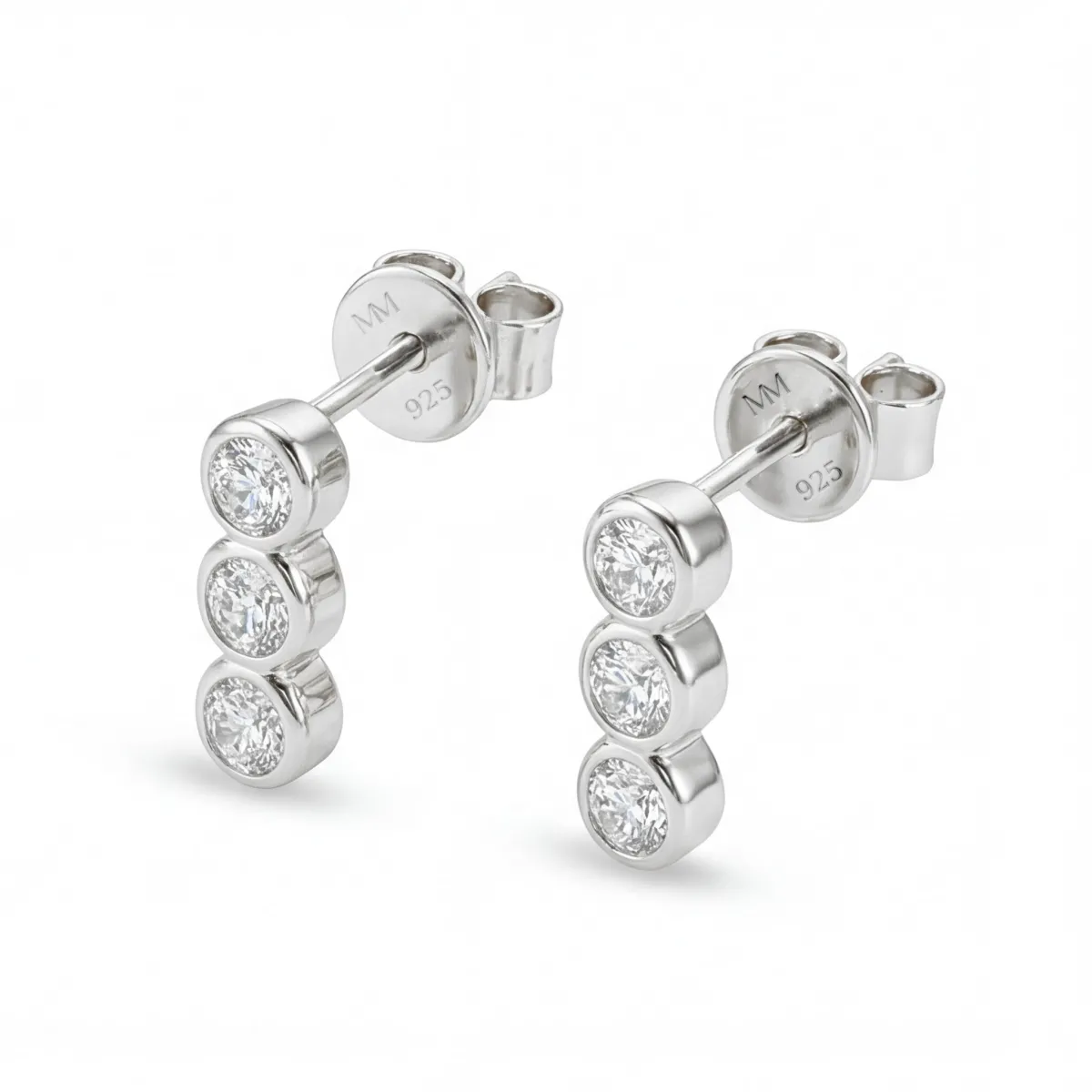 Tri-Bezel - Moissanite Stud Earrings in Bezel Setting