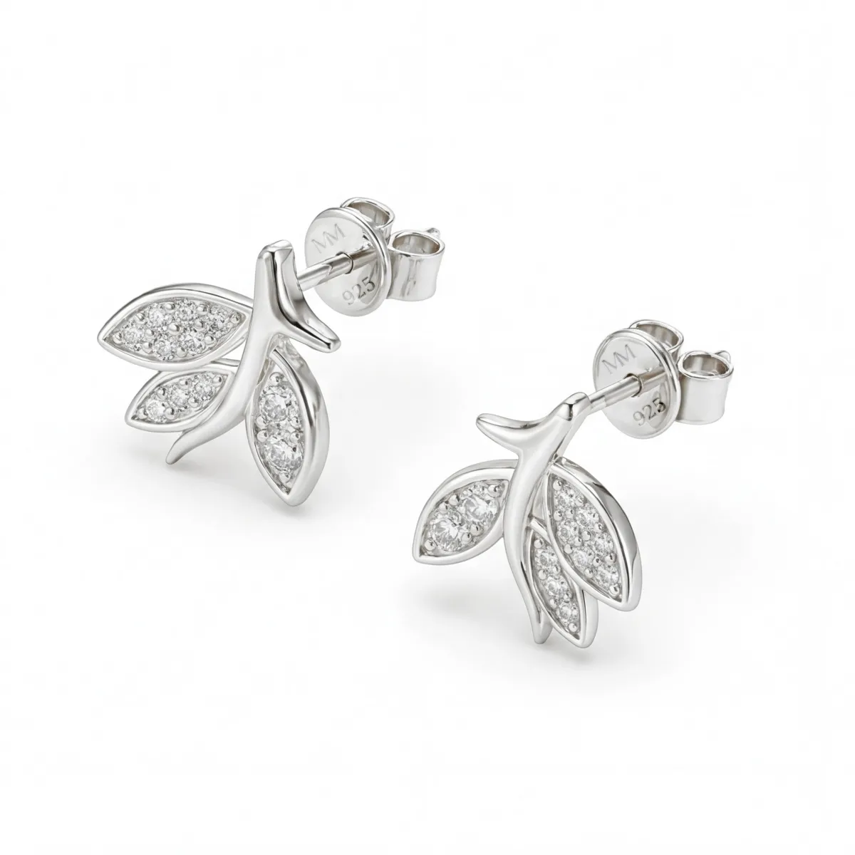 Pavé Leaves - Moissanite Stud Earrings
