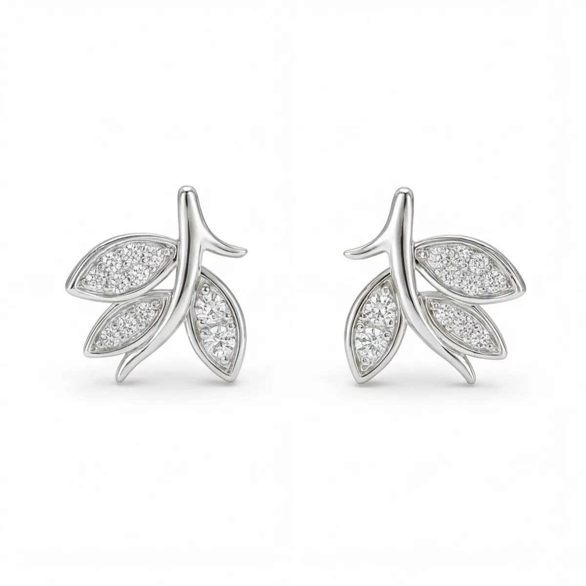 Pavé Leaves - Moissanite Stud Earrings