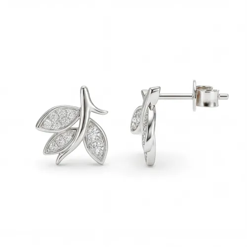Pavé Leaves - Moissanite Stud Earrings