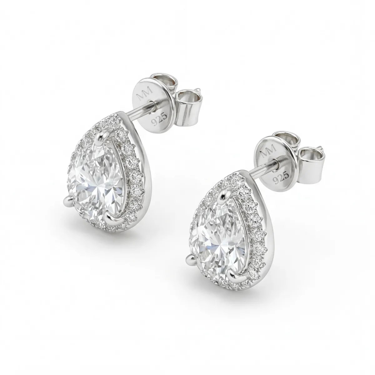 Halo Pears - Pear Moissanite Stud Earrings in Halo Setting