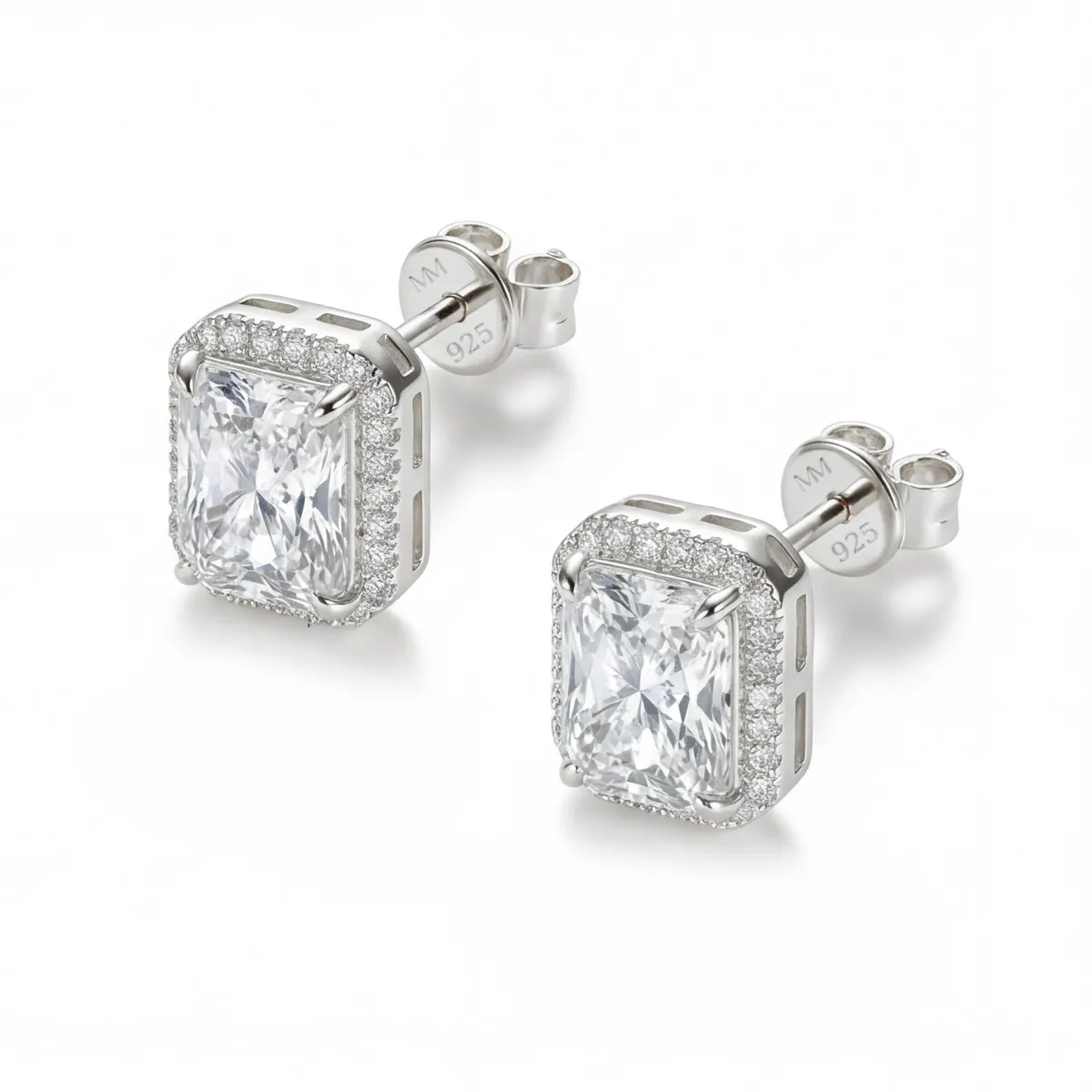 Aura - Halo Radiant Moissanite Stud Earrings