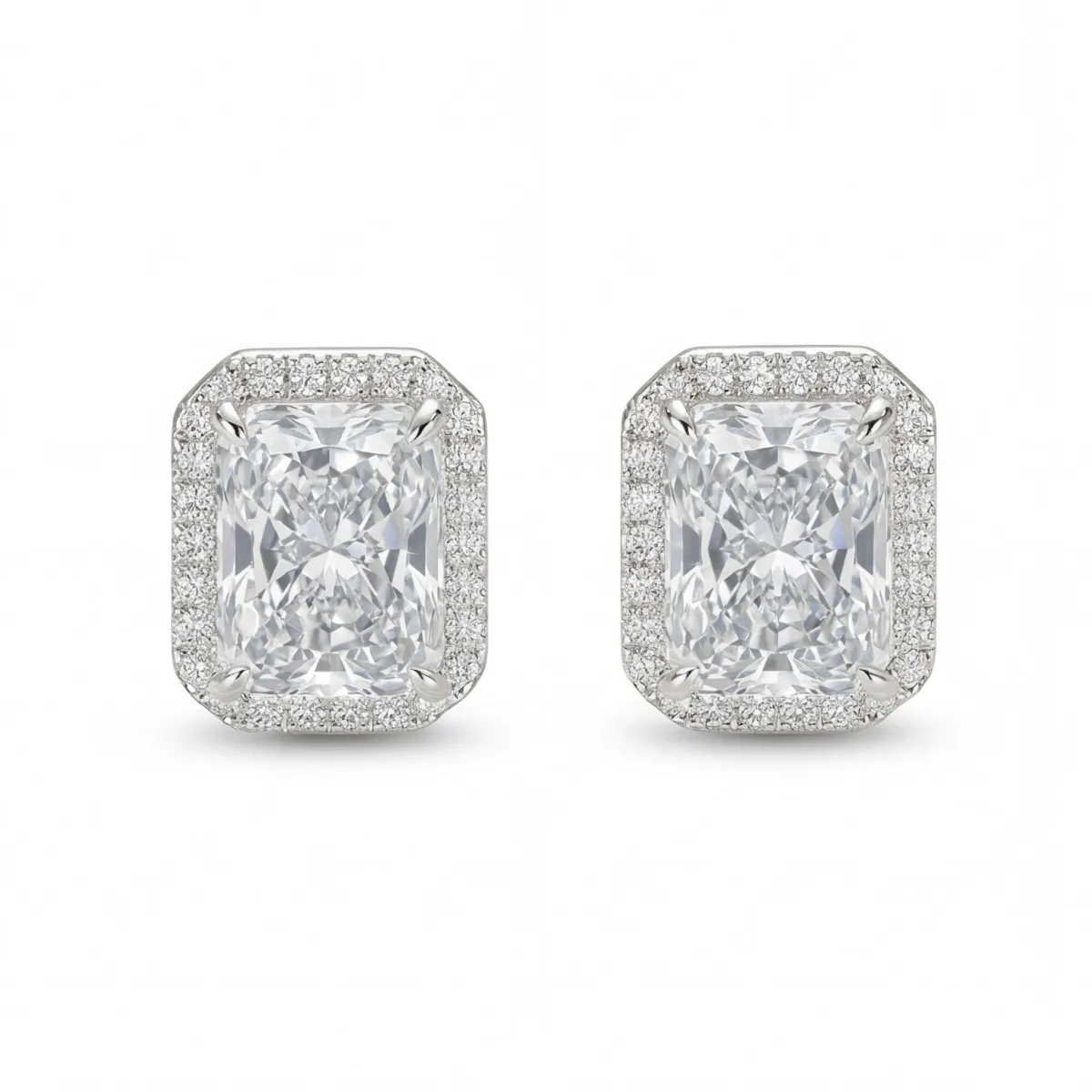 Aura - Halo Radiant Moissanite Stud Earrings