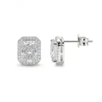 Aura - Radiant Moissanite Stud Earrings in Halo Setting