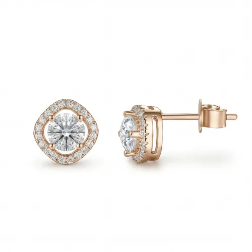 Spaced Halo - Moissanite Stud Earrings in Halo Setting