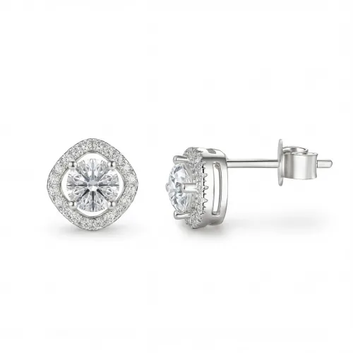 Spaced Halo - Moissanite Stud Earrings in Halo Setting