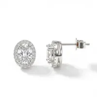 Ellipse - Oval Moissanite Stud Earrings in Halo Setting