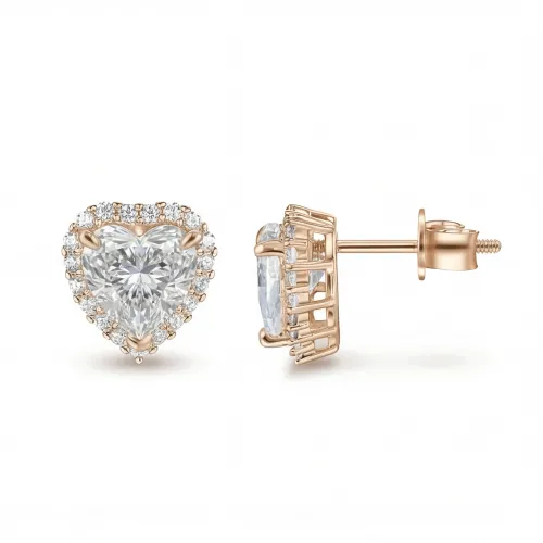Belleza - Heart Moissanite Earrings in Halo Setting
