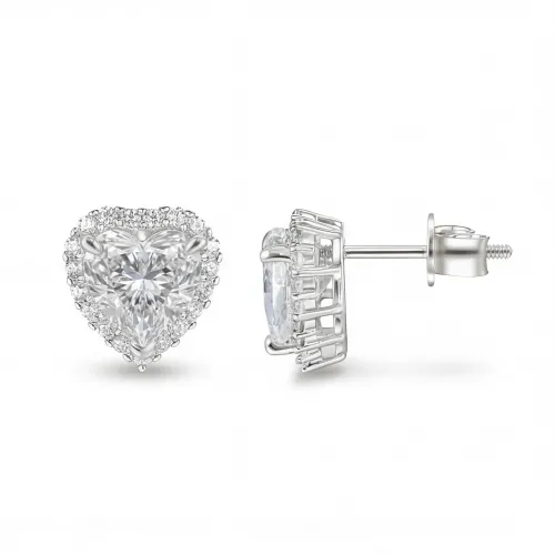 Belleza - Heart Moissanite Earrings in Halo Setting