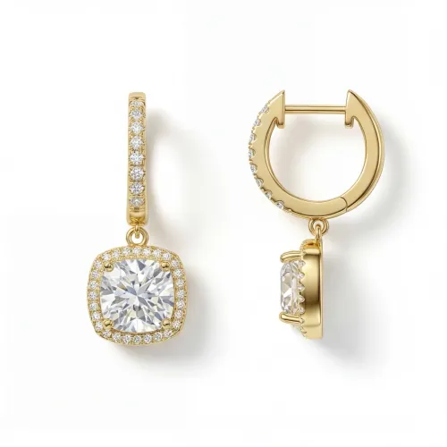 Cushion Drops - Halo & Huggie Moissanite Drop Earrings