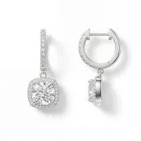 Cushion Drops - Halo & Huggie Moissanite Drop Earrings