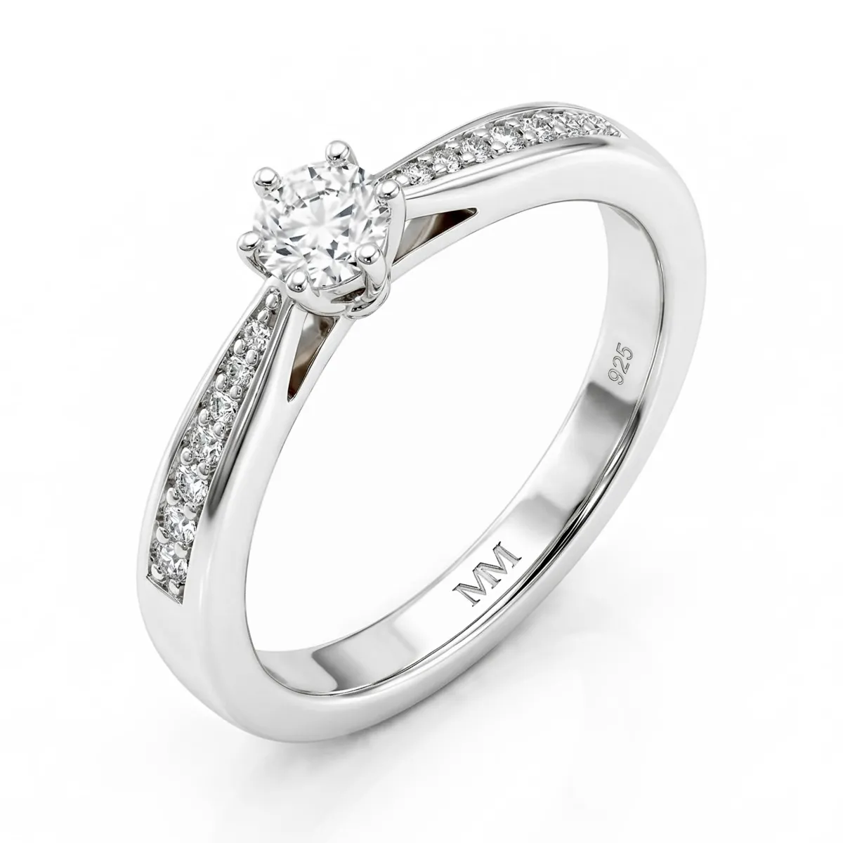 Sophia Ring - Moissanite Engagement Ring Pavé Side Stones