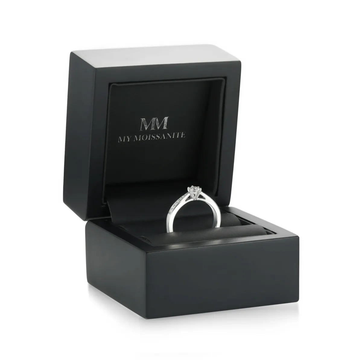 Sophia Ring - Moissanite Engagement Ring Pavé Side Stones