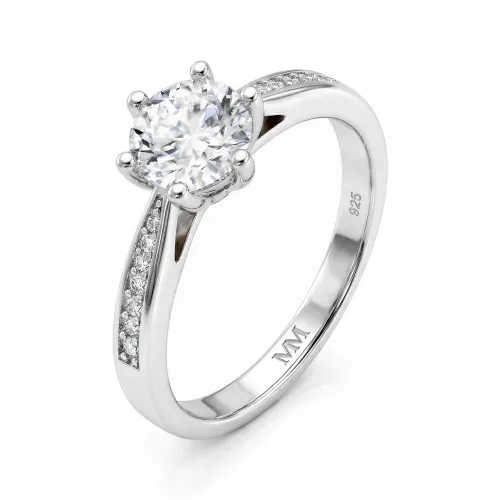 Sophia - Moissanite Engagement Ring with Pavé Side Stones