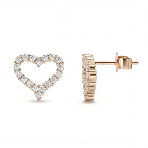 Corazon - Moissanite Stud Earrings in Heart Shaped Pavé Setting