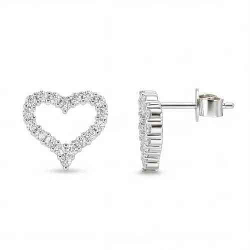 Corazon - Moissanite Stud Earrings in Heart Shaped Pavé Setting