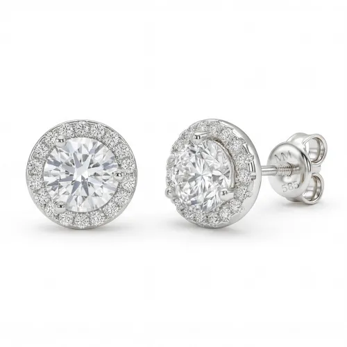 Orbis - Moissanite Stud Earrings in Halo Setting