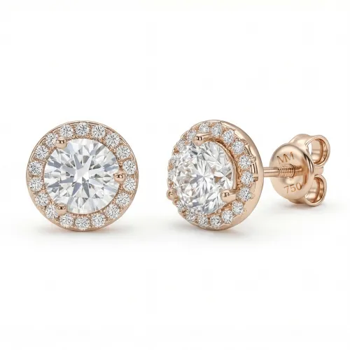Orbis - Moissanite Stud Earrings in Halo Setting