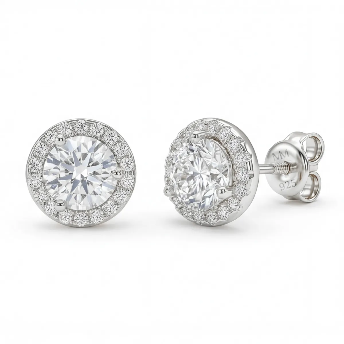 Orbis - Moissanite Stud Earrings in Halo Setting