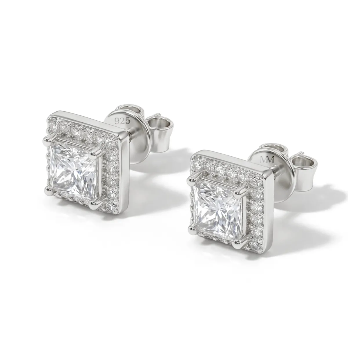 Imperia - Princess Moissanite Stud Earrings in Halo Setting