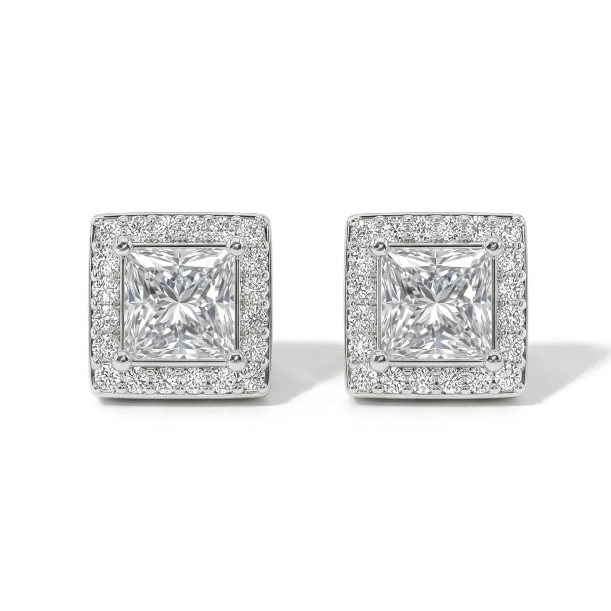 Imperia - Princess Moissanite Stud Earrings in Halo Setting