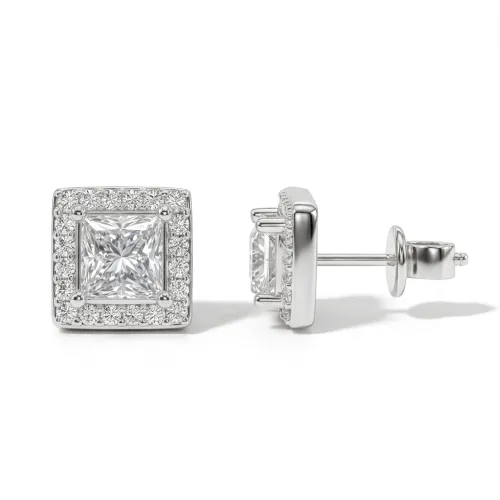 Imperia - Princess Moissanite Stud Earrings in Halo Setting
