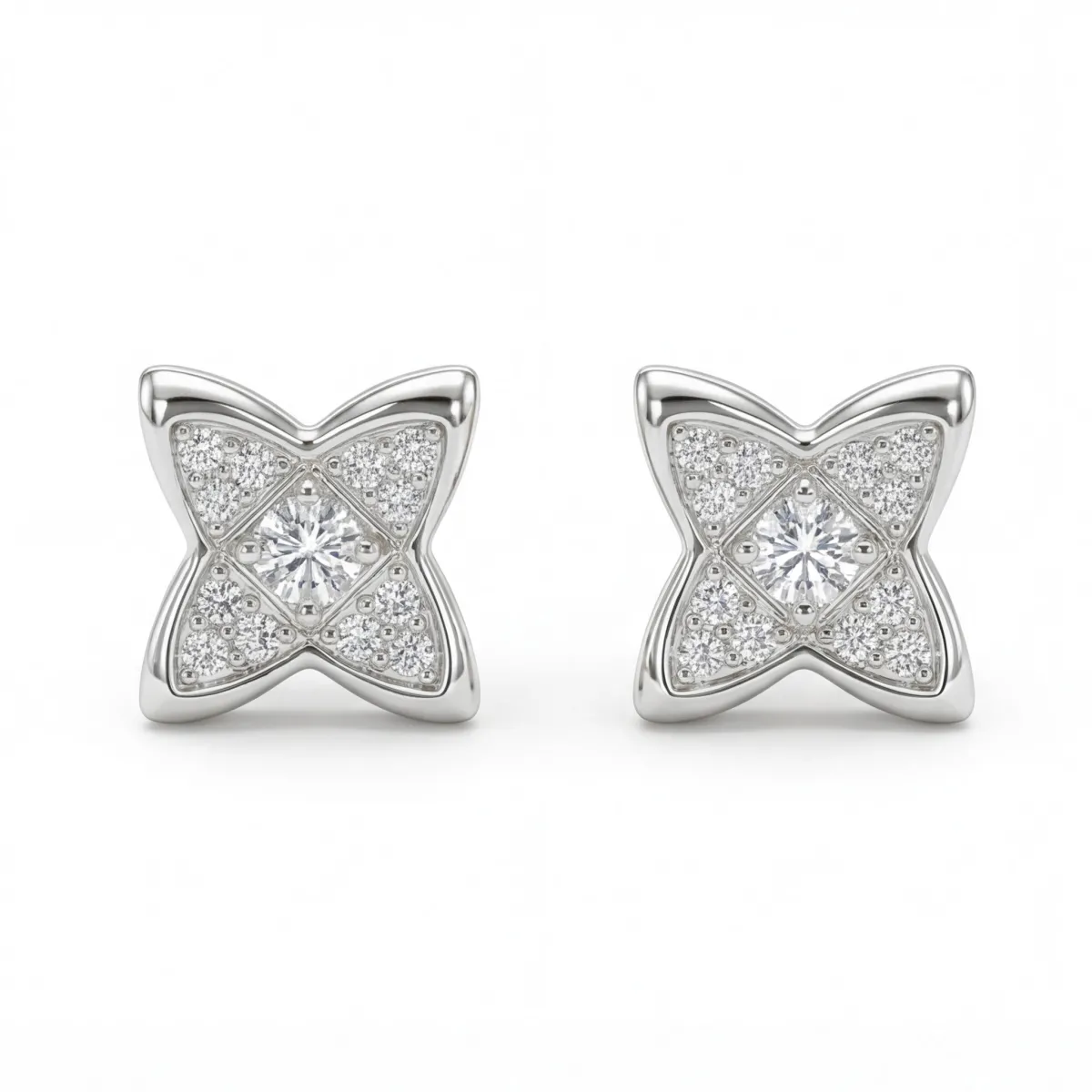 Sparkling Flowers - Moissanite Stud Earrings in Pavé Setting
