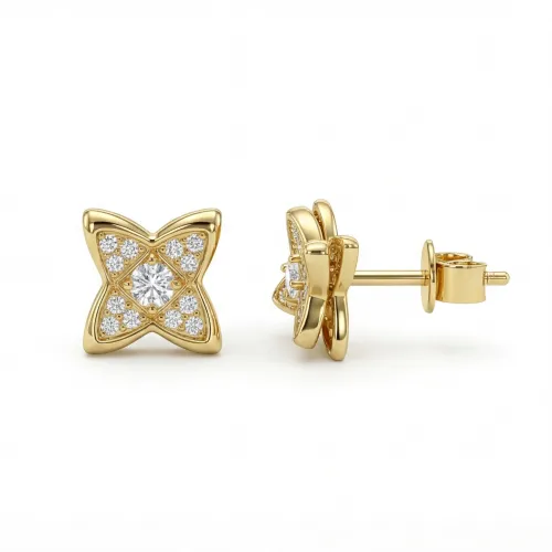 Sparkling Flowers - Moissanite Stud Earrings in Pavé Setting