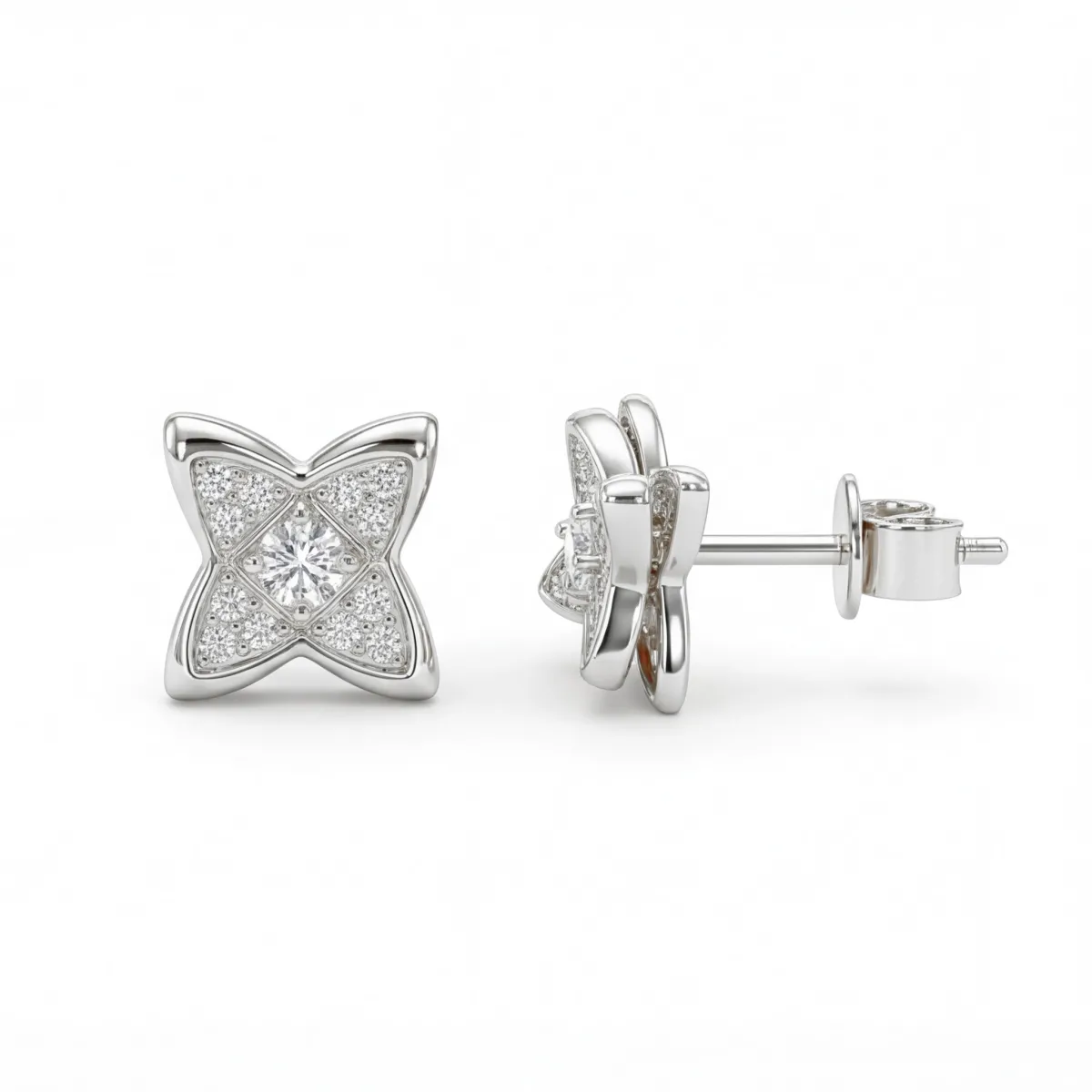 Sparkling Flowers - Moissanite Stud Earrings in Pavé Setting