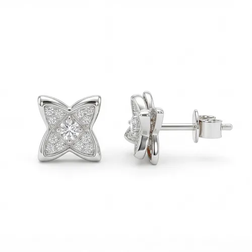 Sparkling Flowers - Moissanite Stud Earrings in Pavé Setting