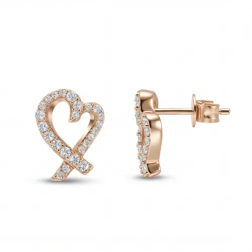 Heart Strings - Moissanite Stud Earrings in Pavé Setting
